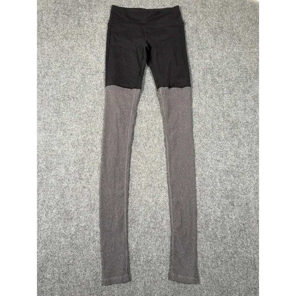Alo Yoga Goddess Leggings Women's XS Black Gray Ribbed Leg Warmer High Rise